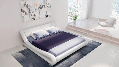 Furniture Modern Marlo White Genuine Leather King Size Platform Bed