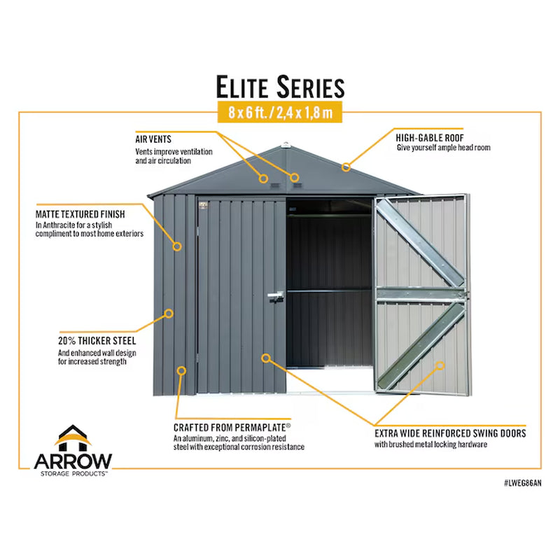 8-Feet X 6-Feet Elite Galvanized Steel Storage Shed