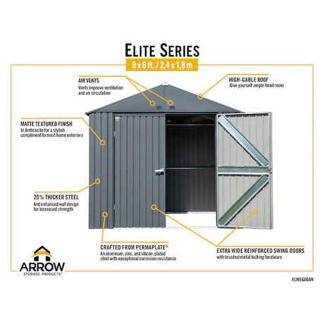 8-Feet X 6-Feet Elite Galvanized Steel Storage Shed