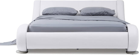 Furniture Modern Marlo White Genuine Leather King Size Platform Bed