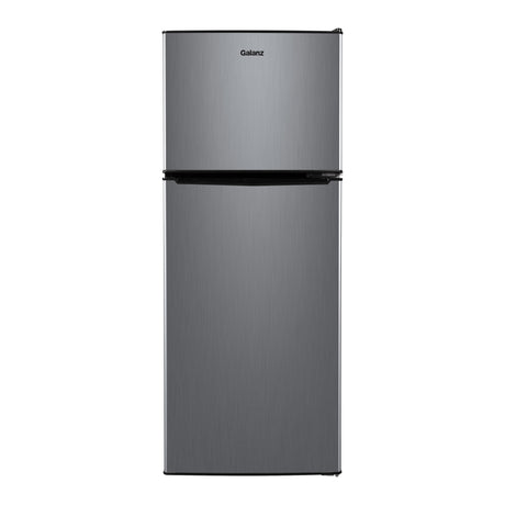 4.6. Cu Ft Two Door Mini Fridge with Freezer, Stainless Steel Look New
