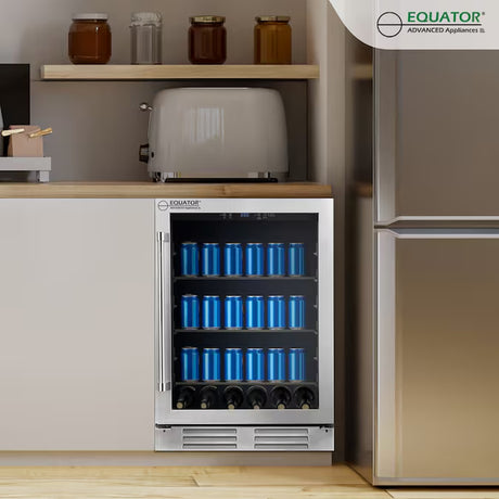 24-Inches W 108 -Can Capacity Stainless Steel Built-In/Freestanding Indoor Beverage Refrigerator with Glass Door