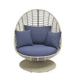 Venza Swivel Egg Chair – Wicker & Steel Frame with Light Gray Cushioned Seat