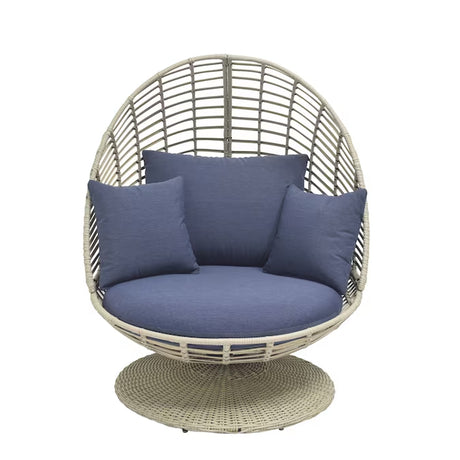 Venza Swivel Egg Chair – Wicker & Steel Frame with Light Gray Cushioned Seat
