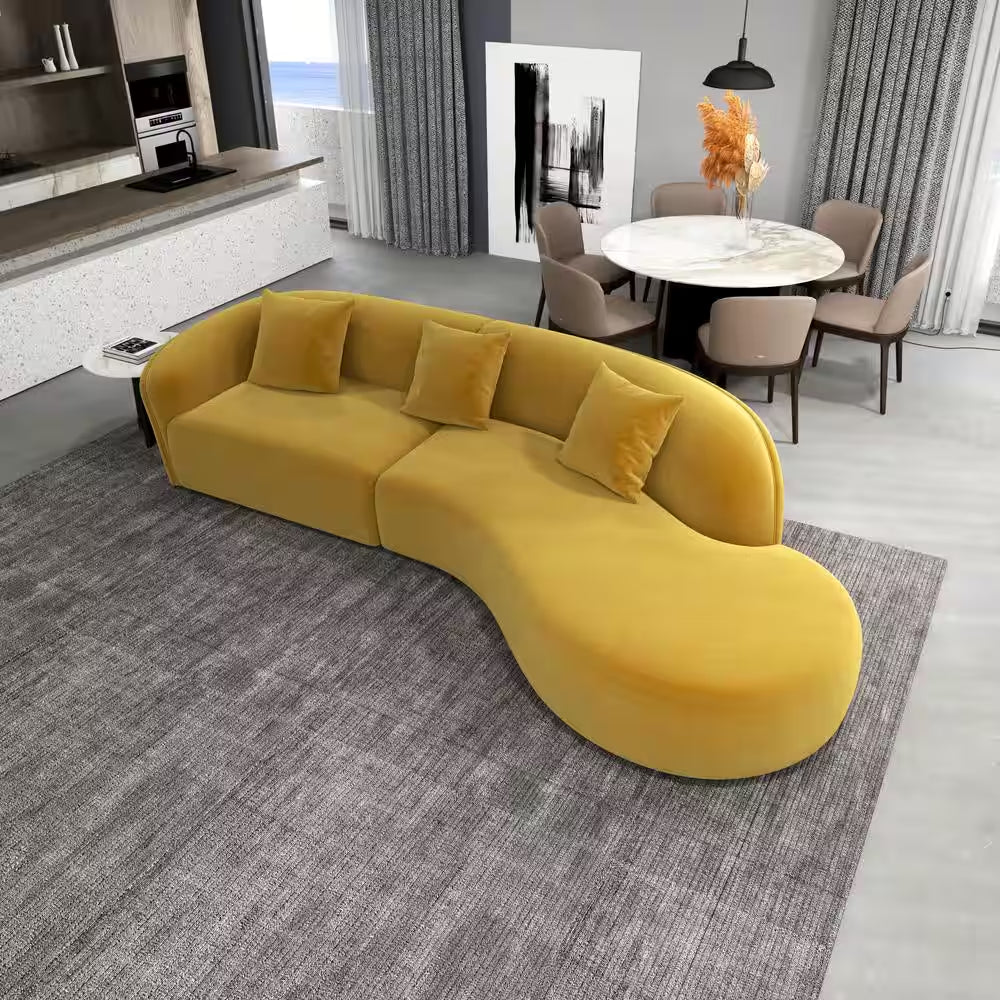 Dallas 126 In. round Arm 2-Piece Velvet Curved Sectional Sofa in Gold with Chaise