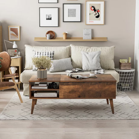 Burnt Wood Wood Modern Coffee Table with Storage