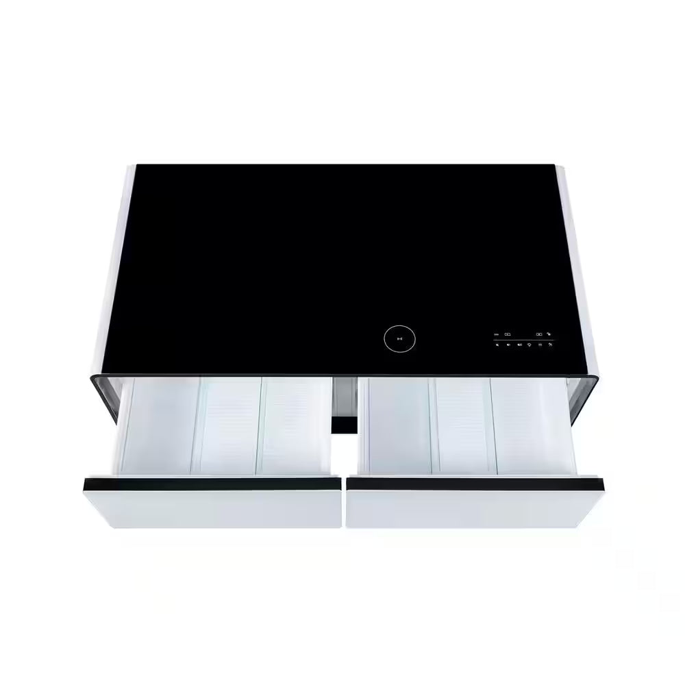 Coffee Table Fridge 27 In. 25 Cu. Ft. Retro Mini Refrigerator in White+Black, Bluetooth Speaker, Wireless Charging