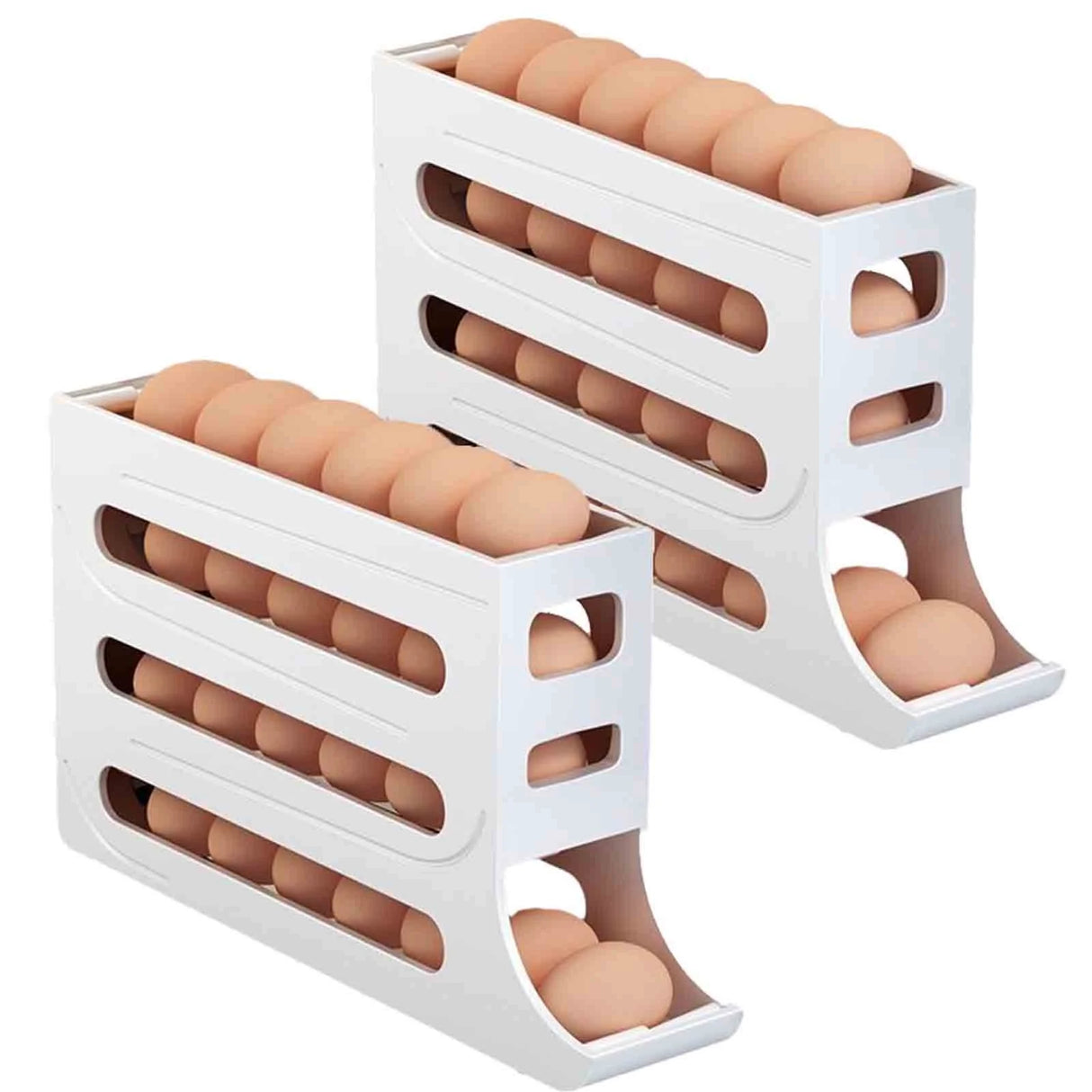 4 Tiers Egg Holder for Fridge - Fridge Egg Organizer, Auto Rolling Fridge Egg Organizer, Space-Saving Egg Dispenser Holder, Large Capacity Egg Dispenser for Refrigerator