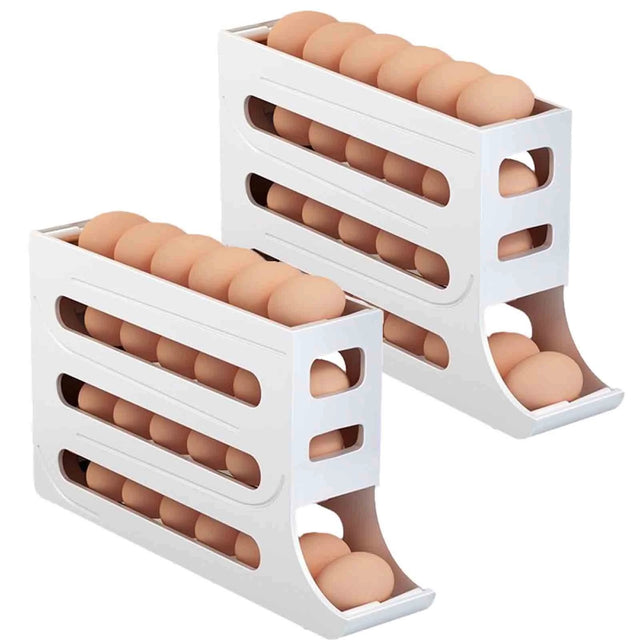 4 Tiers Egg Holder for Fridge - Fridge Egg Organizer, Auto Rolling Fridge Egg Organizer, Space-Saving Egg Dispenser Holder, Large Capacity Egg Dispenser for Refrigerator