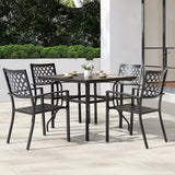 5 -Piece Black with Gold Speckles Patio Dining Set Iron Square Table with 4 Stackable Stationary Chairs
