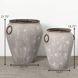 2-Pack 19.75" Extra Large Gray Metal Planters – Indoor/Outdoor with Drainage Holes