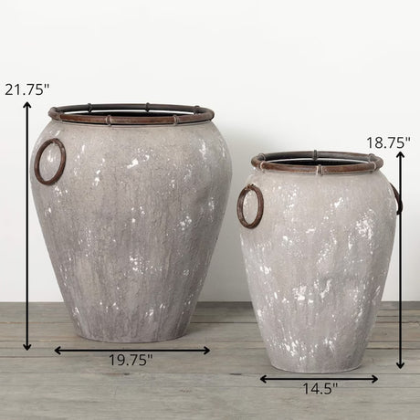 2-Pack 19.75" Extra Large Gray Metal Planters – Indoor/Outdoor with Drainage Holes
