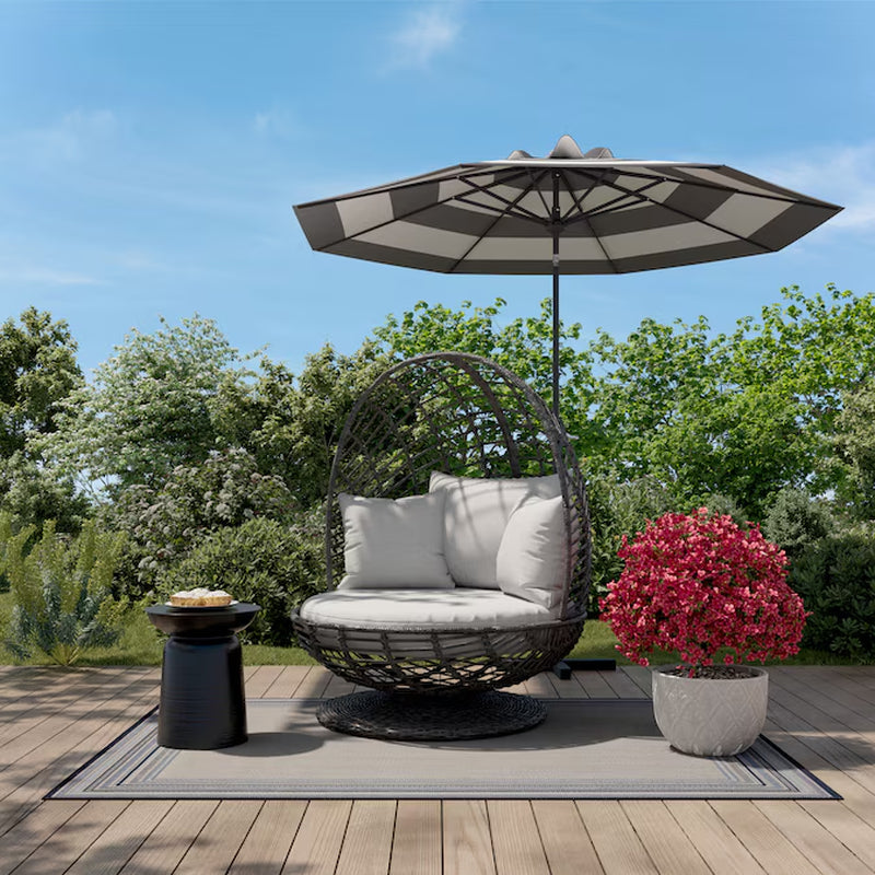 Venza Swivel Egg Chair – Wicker & Steel Frame with Light Gray Cushioned Seat