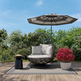 Venza Swivel Egg Chair – Wicker & Steel Frame with Light Gray Cushioned Seat