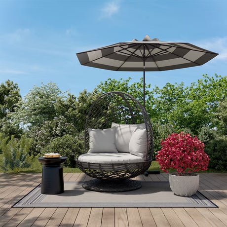 Venza Swivel Egg Chair – Wicker & Steel Frame with Light Gray Cushioned Seat
