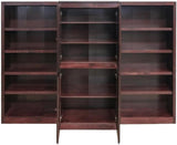 Traditional 72" 15-Shelf Wood Bookcase Wall with Doors in Cherry