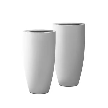 2-Pack 13.4" White Concrete Planters – Modern Indoor/Outdoor Design with Drainage
