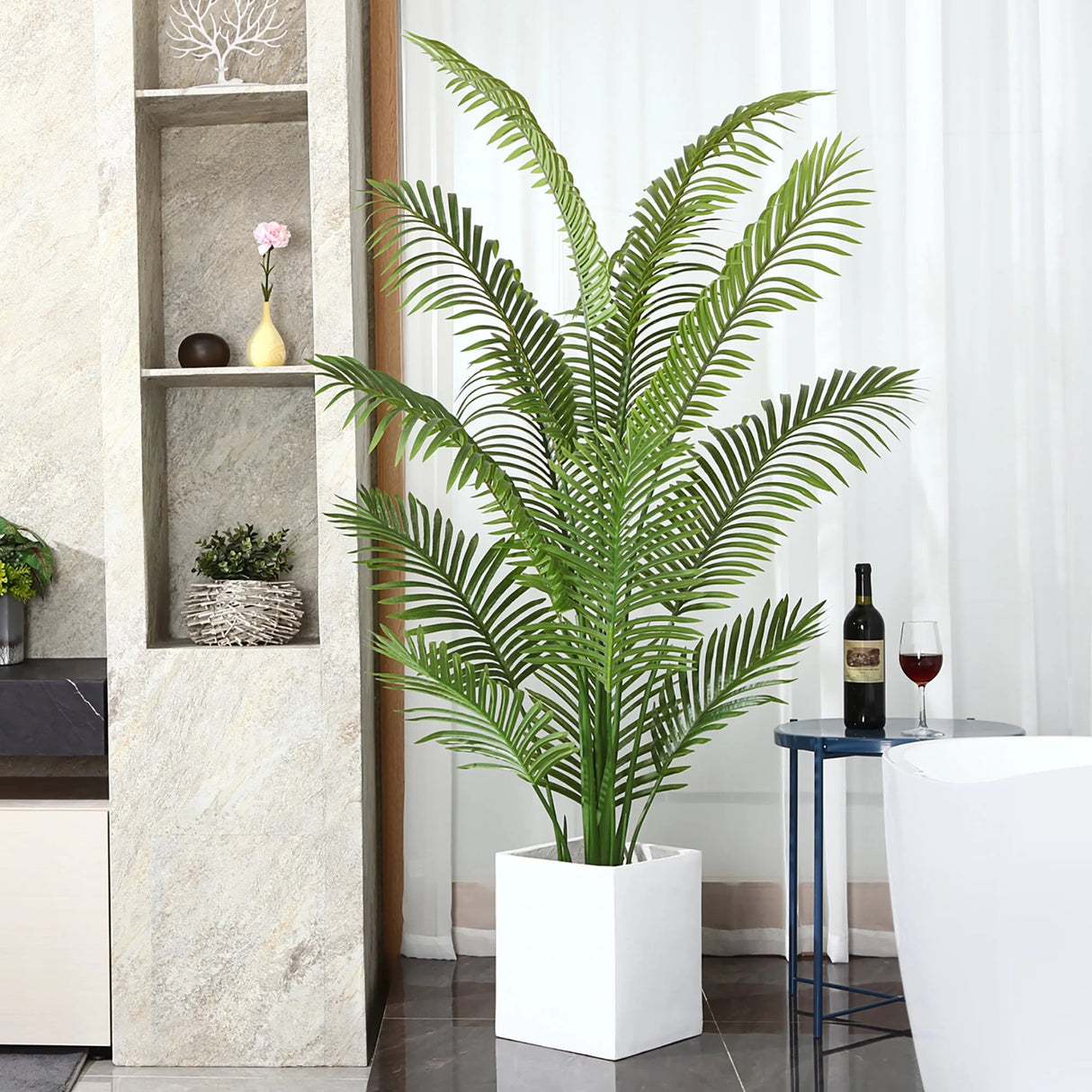 Set of 2 Artificial Areca Palm Plants in Woven Seagrass Baskets - 6 Feet Faux Greenery for Indoor and Outdoor Home and Office Decor