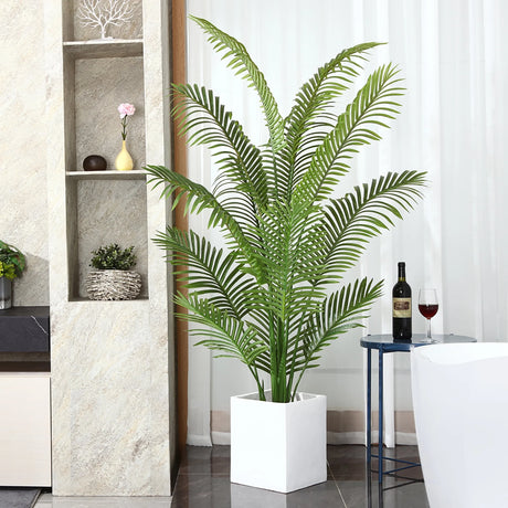 Set of 2 Artificial Areca Palm Plants in Woven Seagrass Baskets - 6 Feet Faux Greenery for Indoor and Outdoor Home and Office Decor