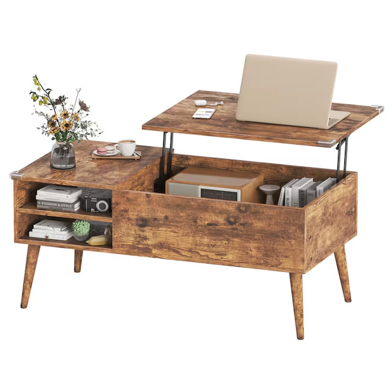 Burnt Wood Wood Modern Coffee Table with Storage