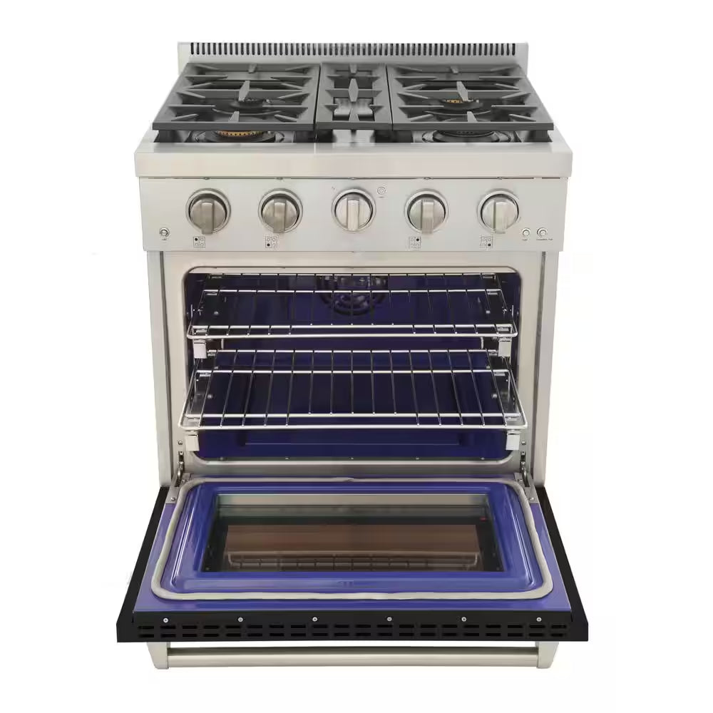 Professional 30 In. 4.2 Cu. Ft. 4 Burners Freestanding Natural Gas Range in Black with Convection Oven