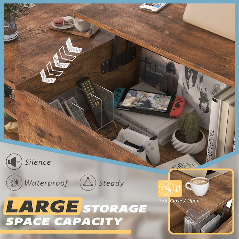 Burnt Wood Wood Modern Coffee Table with Storage