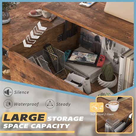 Burnt Wood Wood Modern Coffee Table with Storage