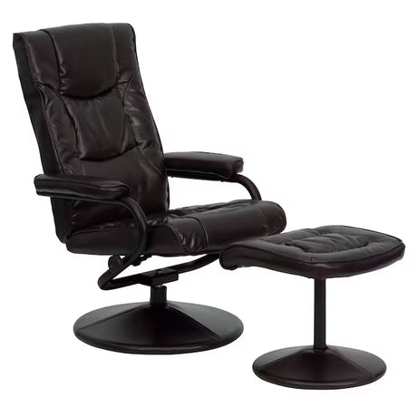 Black Faux Leather Upholstered Swivel Recliner with Ottoman Set