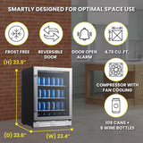 24-Inches W 108 -Can Capacity Stainless Steel Built-In/Freestanding Indoor Beverage Refrigerator with Glass Door