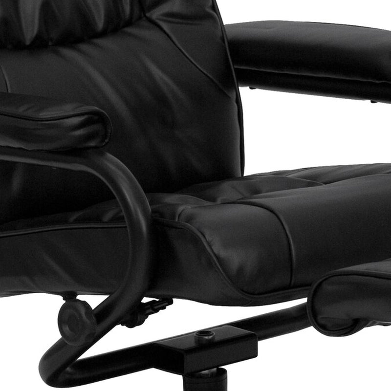 Black Faux Leather Upholstered Swivel Recliner with Ottoman Set