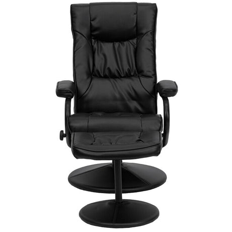 Black Faux Leather Upholstered Swivel Recliner with Ottoman Set
