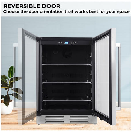 24-Inches W 108 -Can Capacity Stainless Steel Built-In/Freestanding Indoor Beverage Refrigerator with Glass Door