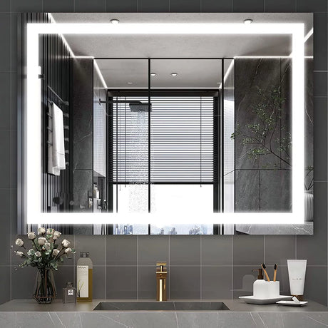 32" x 24" LED Lighted Wall-Mounted Bathroom Mirror with Anti-Fog and IP67 Waterproof Features