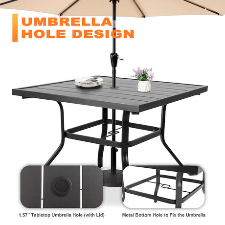 5 -Piece Black with Gold Speckles Patio Dining Set Iron Square Table with 4 Stackable Stationary Chairs