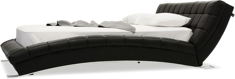 Modern Adonis Black Tufted Genuine Leather Platform Bed - King