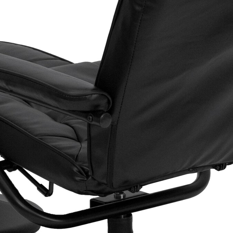 Black Faux Leather Upholstered Swivel Recliner with Ottoman Set