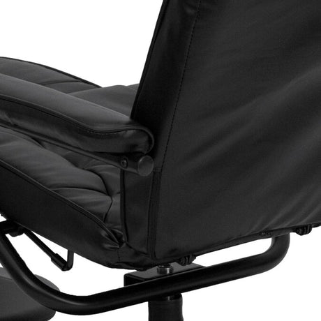 Black Faux Leather Upholstered Swivel Recliner with Ottoman Set