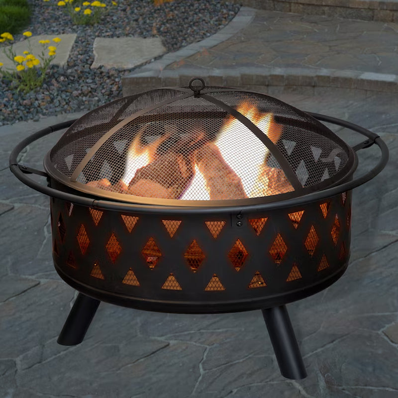 32-In W Black Steel Wood-Burning Fire Pit
