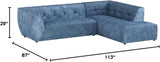 Mid-Century Velvet Sectional Sofa Couch for Living Room, L-Shape 2-Piece 113”W Right Hand Facing Chaise, Blue