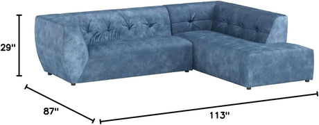 Mid-Century Velvet Sectional Sofa Couch for Living Room, L-Shape 2-Piece 113”W Right Hand Facing Chaise, Blue