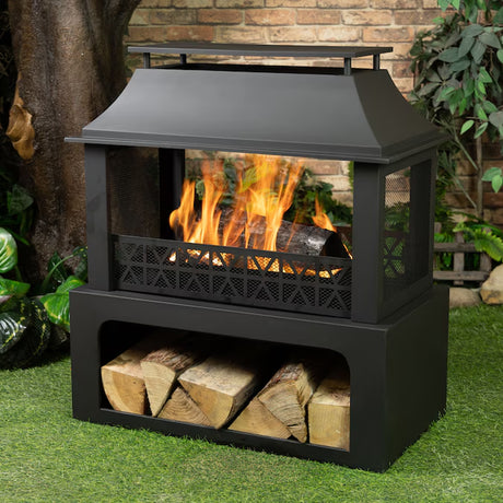 32.3-In W Black Steel Wood-Burning Fire Pit