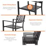 5 -Piece Black with Gold Speckles Patio Dining Set Iron Square Table with 4 Stackable Stationary Chairs