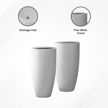 2-Pack 13.4" White Concrete Planters – Modern Indoor/Outdoor Design with Drainage
