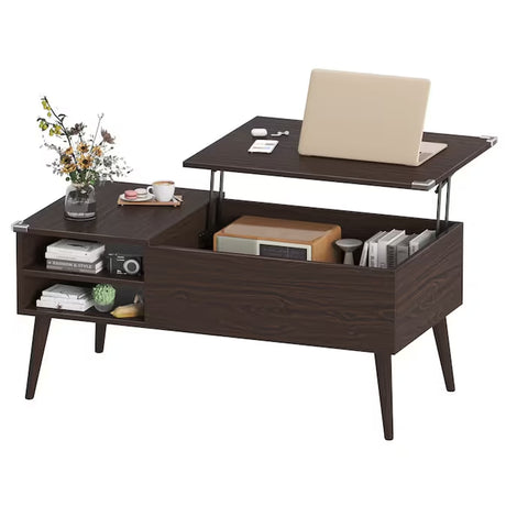 Burnt Wood Wood Modern Coffee Table with Storage