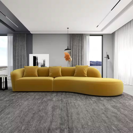 Dallas 126 In. round Arm 2-Piece Velvet Curved Sectional Sofa in Gold with Chaise