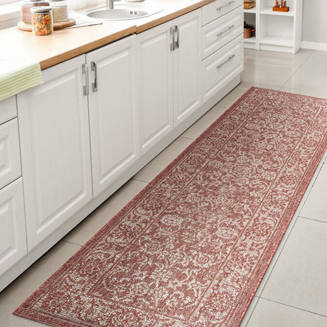 JONATHAN Y Santa Monica Floral Runner Rug – 2x8 Ft Indoor/Outdoor Coastal Design (Red/Taupe)