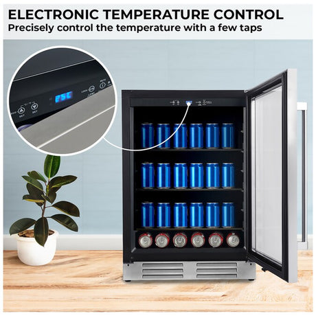 24-Inches W 108 -Can Capacity Stainless Steel Built-In/Freestanding Indoor Beverage Refrigerator with Glass Door