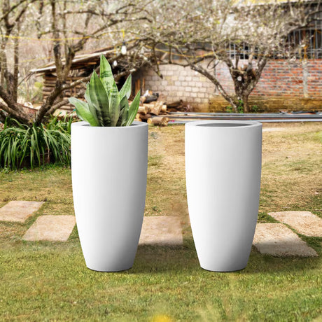 2-Pack 13.4" White Concrete Planters – Modern Indoor/Outdoor Design with Drainage