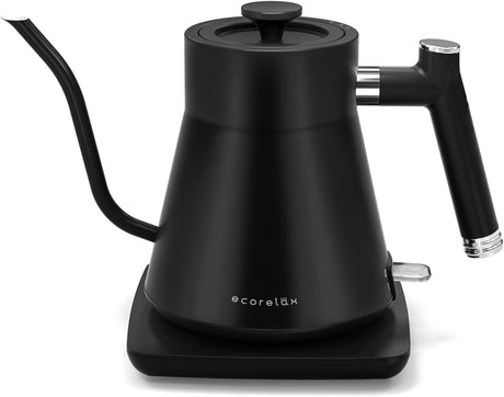 Professional Gooseneck Electric Kettle for Pour Over Coffee and Tea, 100% Stainless Steel Interior, Leak-Proof Design, 1200W Rapid Heating, Strix Boil-Dry Protection, 0.8L Capacity, Matte Black Finish