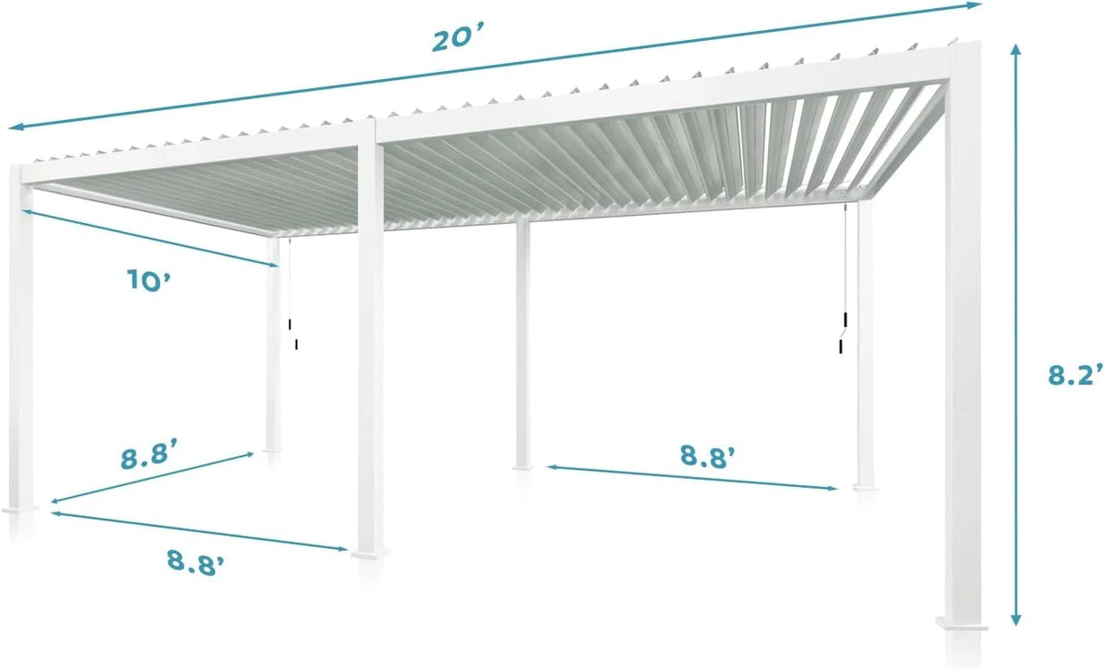 Outdoor Pergola, Patio Shelter W/ Double Aluminum Louvers, White ---111DA 10X20Ft 